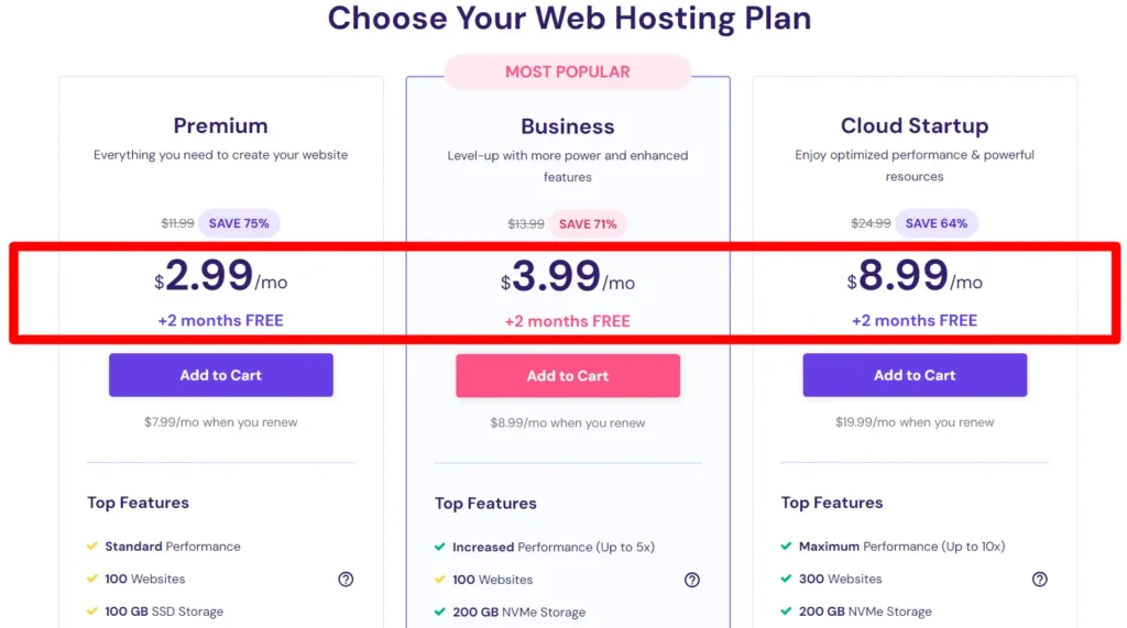 hostinger's web hosting plans